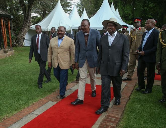 Bongo, Kenyatta and Museveni uring the Giants Summit in Nairobi early this year.