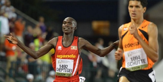 Joshua Cheptegei wins at the World Juniors.   PHOTO CREDIT Erik van Leeuwen 