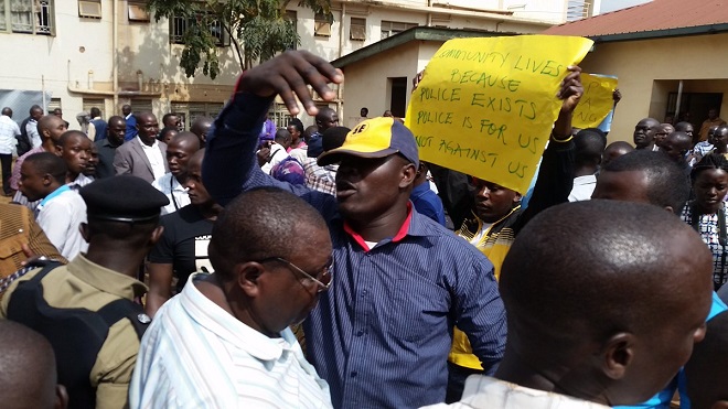 Protesters outside court on Wednesday. PHOTO @micoh