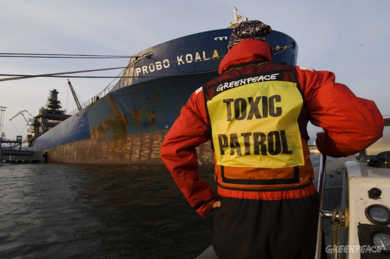 Paldiski, Estonia. 25 Sept 2006 Greenpeace blockades the Panamanian flagged cargo vessel Probo Koala in the harbour of Paldiski in Estonia. On 19th August this year the Probo Koala unloaded a toxic waste shipment in the town Abidjan of the Ivory Coast. A shipment that killed 7 people and injured 55,000 people.